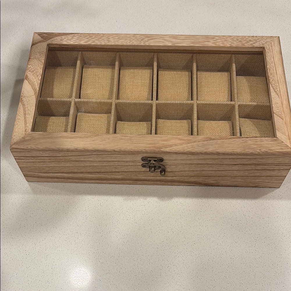 Brown Jewelry Organizer with Compartments and Transparent Lid